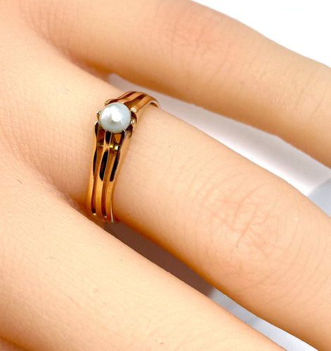 1900'ler civarı ince inci pembe altın yüzük 