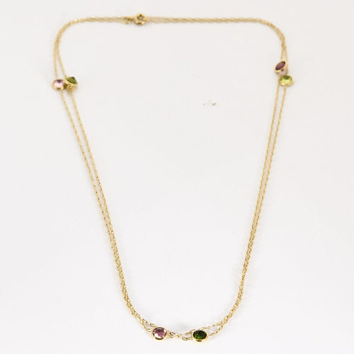 Collier Sautoir en or jaune, tourmalines vertes et roses 58 Facettes NAR0852