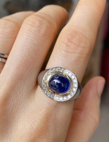 Bague 55 Bague en platine, saphir et diamants 58 Facettes