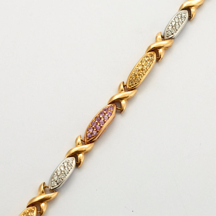 Bracelet with colored sapphires and diamonds in 18k yellow gold