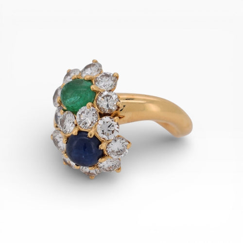 Bague 52 Bague “Toi et Moi” Vintage - Or 18 carats, Émeraude, Saphir & Diamants, Années 1970 58 Facettes 492