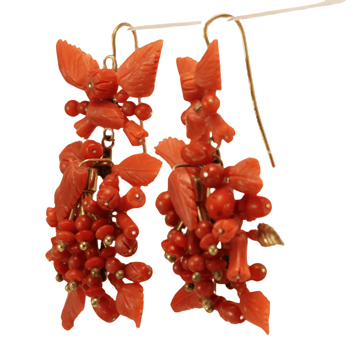 Pendientes de oro coral antiguo