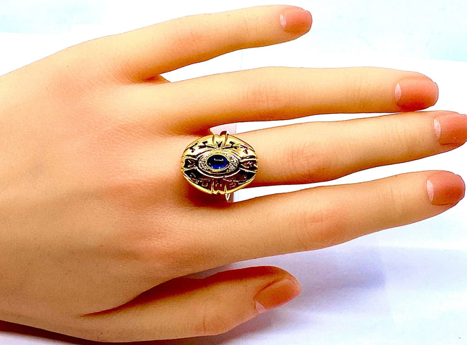 Bague Bague en or jaune 18 carats ,saphir cabochon et diamants 58 Facettes AB232