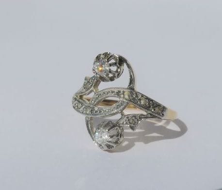 Bague 54 Bague Toi et Moi 1900 Diamants Or jaune et platine 58 Facettes