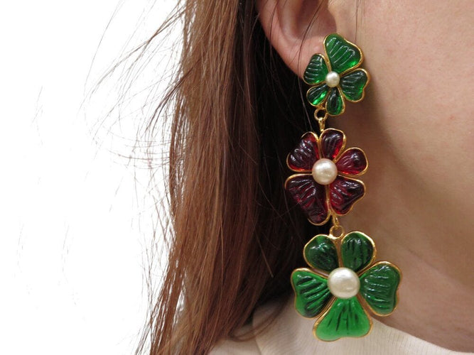 Collier parure collier boucles d'oreille augustine paris gripoix camelia pate verre 58 Facettes 269071