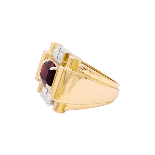 Bague 54 Bague "tank", deux tons d'or, grenat et diamants. 58 Facettes 34577