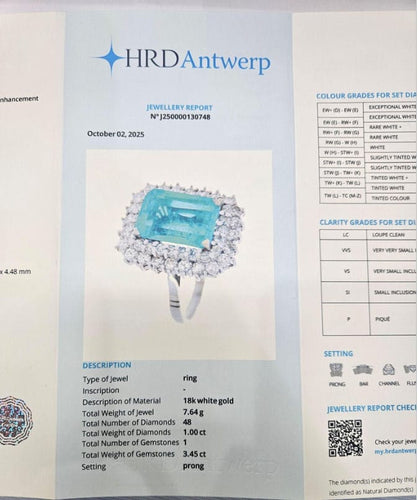 Bague 51 Bague cluster avec émeraude colombienne naturelle certifiée HRD de 3,45 cts en or blanc 58 Facettes E24