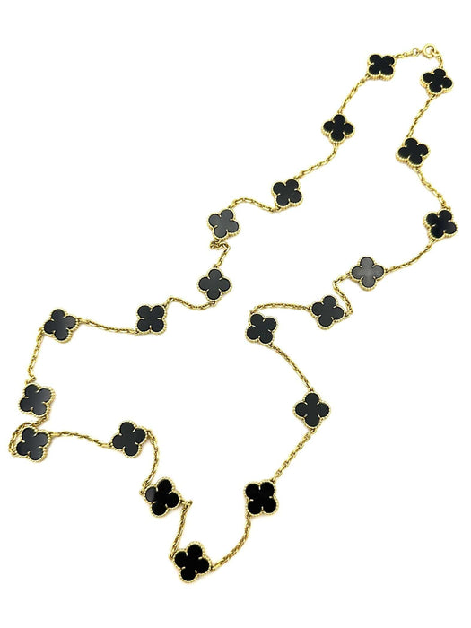 Collier VAN CLEEF & ARPELS. Sautoir "Alhambra vintage" or et onyx 58 Facettes