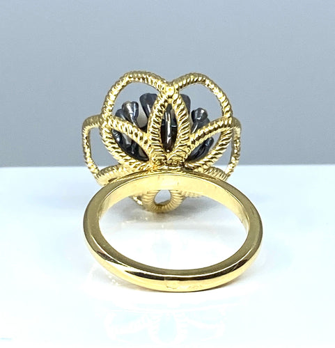 Bague 52 Bague or et argent perle fine et diamants 58 Facettes AB348