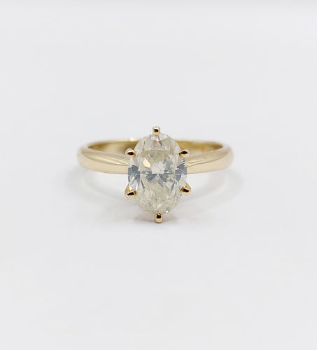 Bague 52 Bague solitaire or 14k ornée d'un diamant de 1,51 carats taille ovale Couleur J-K pureté SI2 avec certificat GWLAB 58 Facettes A03789