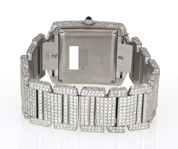 Montre Cartier - Montre Tank Française référence 2302 en acier et diamants 24.00ct 58 Facettes