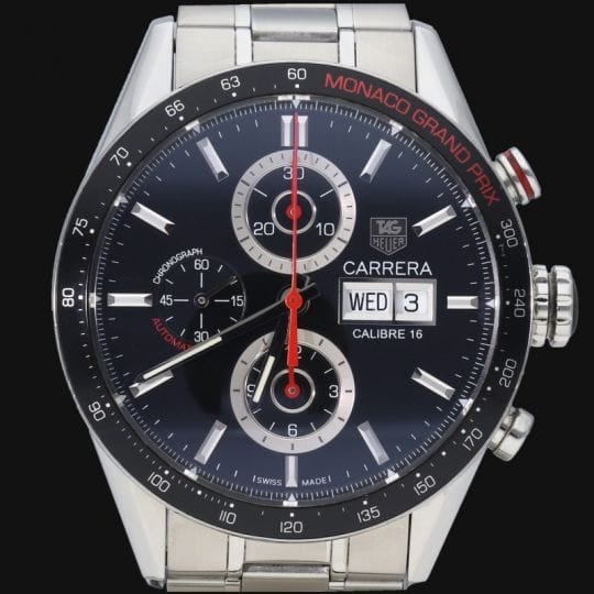 Tag Heuer Carrera kaliber 16 dagen datum Monaco chronograaf horloge