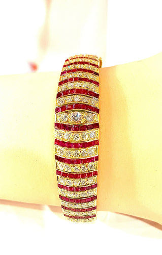 Bracelet Bracelet jonc en or jaune 18 carats, rubis et diamants 58 Facettes AB608