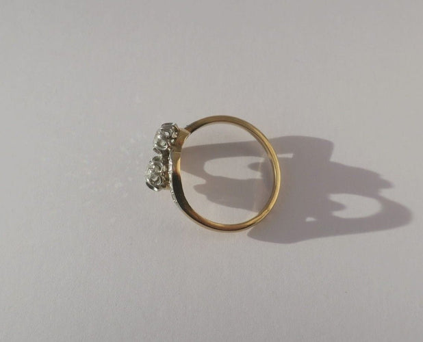 Bague 51.5 Bague Toi et Moi ancienne en or jaune 18k et platine, diamants 58 Facettes