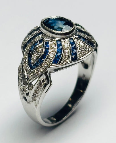 Bague 54.5 Bague contemporaine en or jaune, saphir et diamants, design du XXe siècle 58 Facettes E32