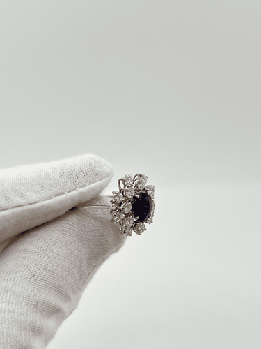 Bague 55 Bague marguerite or blanc, saphir, diamants 58 Facettes 00032901