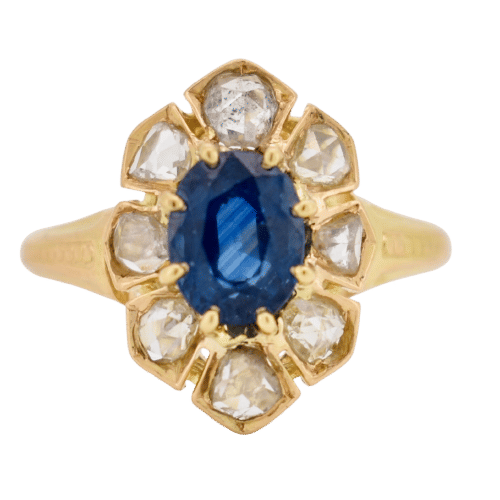 Bague 49 Bague Or 18k, Saphir Naturel et Diamants - XIXème siècle 58 Facettes 518