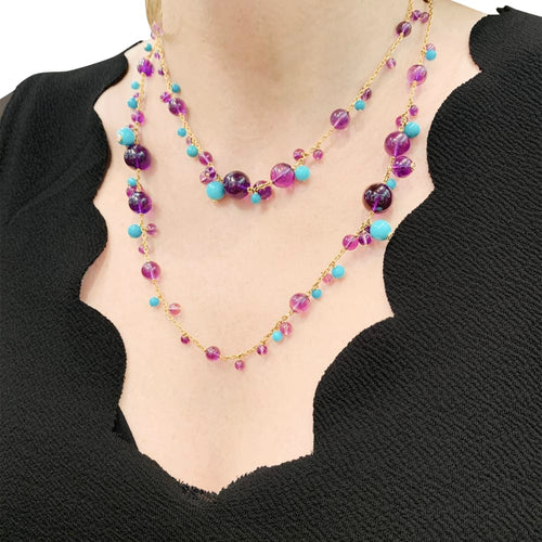 Collier Sautoir Cartier, "Délices de Goa", or rose, améthystes, turquoises et diamants. 58 Facettes 35058