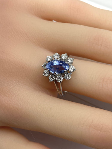 Bague 58 Bague marguerite or blanc, saphir et 10 diamants 58 Facettes AB502