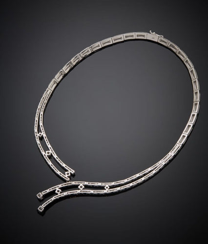 Collier Collier Rivière double rang or gris et diamants 58 Facettes LP. 258993
