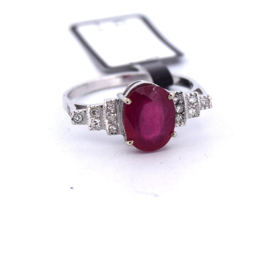 Bague 55 Bague Art déco en platine avec rubis et diamants 58 Facettes