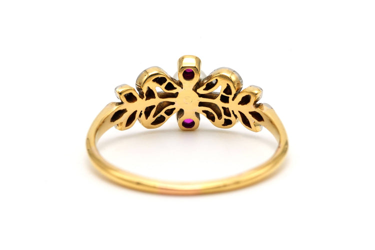 Bague 53 Bague Art Nouveau or jaune et argent, perle, rubis et diamants 58 Facettes 22783