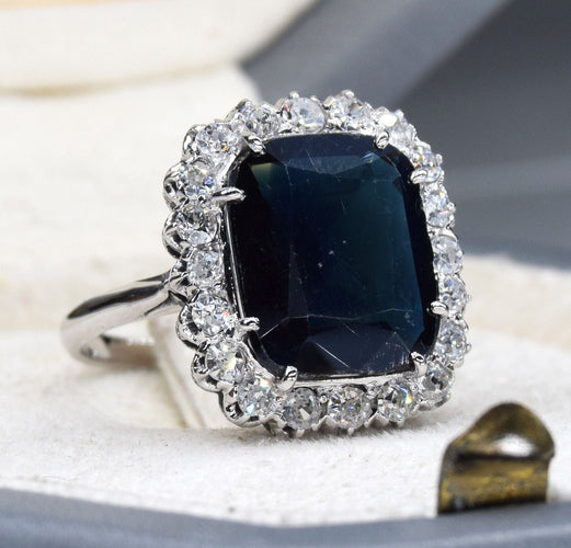 Bague 59 Bague vintage en or blanc avec saphir 58 Facettes