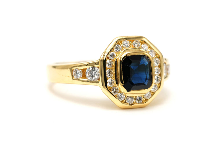 Bague 56 Bague contemporaine en or jaune 18 carats sertie d'un saphir et de diamants "taille" brillant (+-0.294ct) 58 Facettes B732