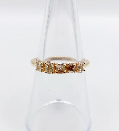 Bague 52.5 Demi alliance vintage or 14k et 0,95 carats diamants radiant Fancy Yellow 58 Facettes A06113