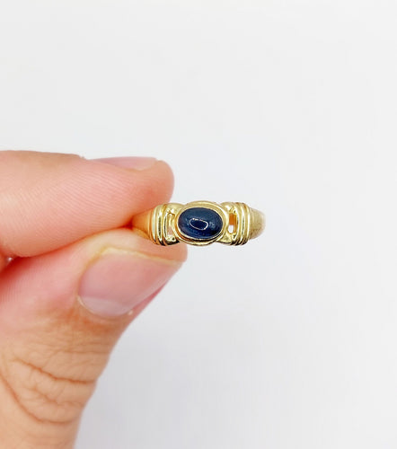 Bague 55 Bague jonc vintage or jaune, cabochon de saphir 58 Facettes A05888