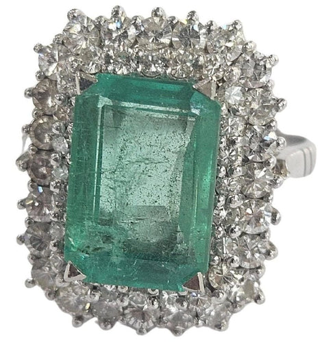 Bague 51 Bague cluster avec émeraude colombienne naturelle certifiée HRD de 3,45 cts en or blanc 58 Facettes E24