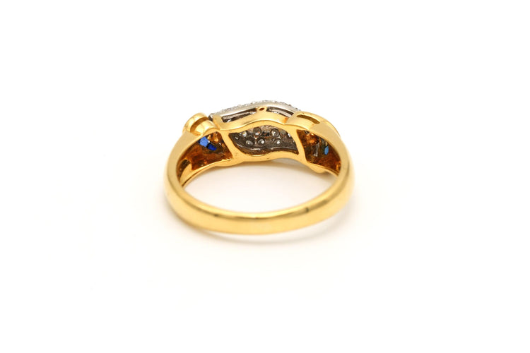 Bague 53 Bague contemporaine en or jaune sertie de saphirs et de diamants 58 Facettes 20779