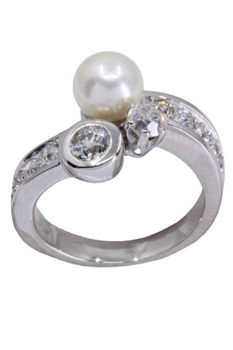 Bague 53 Bague ancienne or blanc perle et diamants 58 Facettes 93441