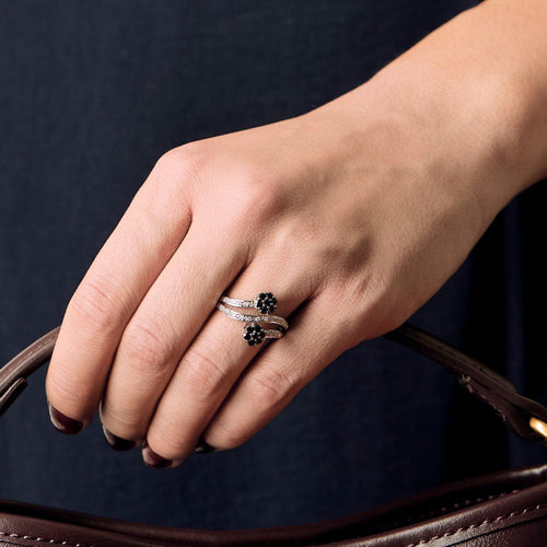 Bague 59 Bague Toi et Moi en or blanc, diamants noirs et blancs 58 Facettes 240515