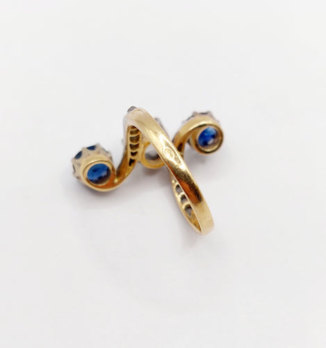 Bague 49 Bague marquise or jaune diamant 0,70 carat et saphirs (circa 1900) 58 Facettes A06104