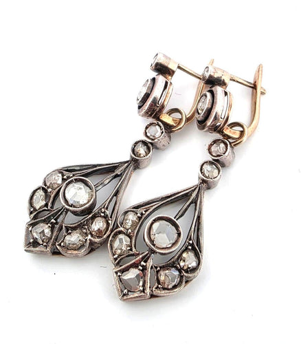 Boucles d'oreilles Boucles d’oreilles anciennes avec diamants roses couronnés 2,00 ct en or 10 kt 58 Facettes