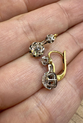 Boucles d'oreilles Dormeuses ancienne en or et diamants 58 Facettes