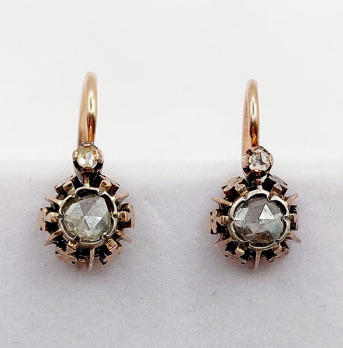 Brincos dormideira Ouro rosa vitoriano e diamante