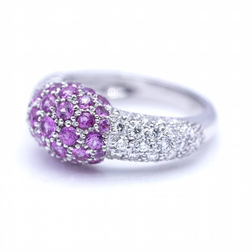 Bague 54 Bague en or blanc diamants et saphirs roses 58 Facettes N102881LF