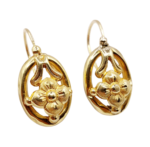 Boucles d'oreilles Dormeuses victoriennes or fleurs (circa 1890) poissardes 58 Facettes A06257