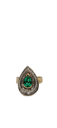 Bague 59 Bague bicolore en or, diamants baguette et émeraudes 58 Facettes 21022081