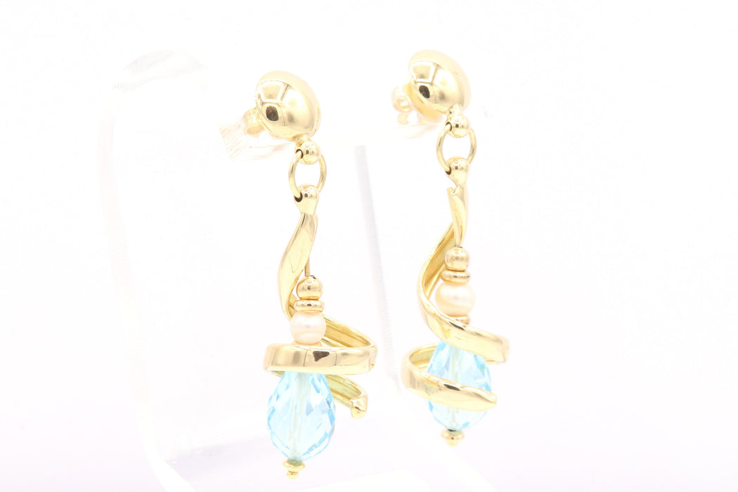 Boucles d'oreilles Boucles d'oreilles contemporaines en or jaune serties de topazes et de perles 58 Facettes 21523