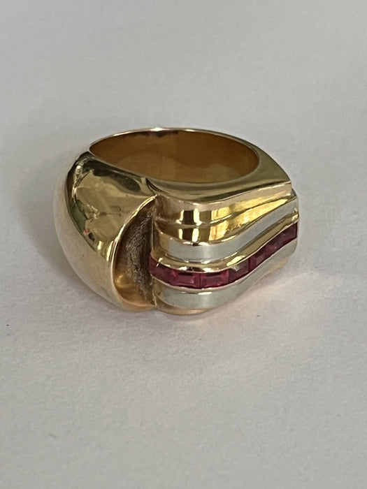 Ring tank yellow gold and white ruby