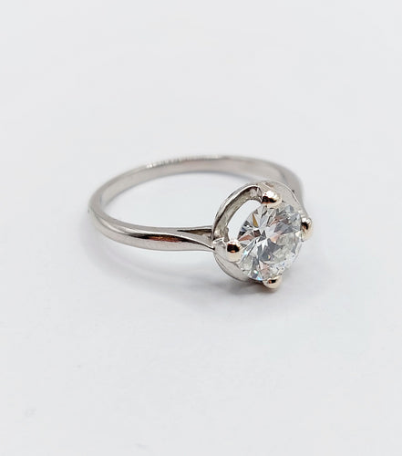 Ring Solitaire Art Deco in platinum and 1.11 carat diamond 