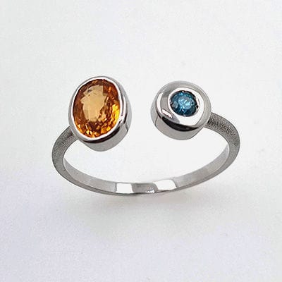 Bague 54 Bague en or blanc avec grenat spessartite et diamant bleu 58 Facettes 19062291