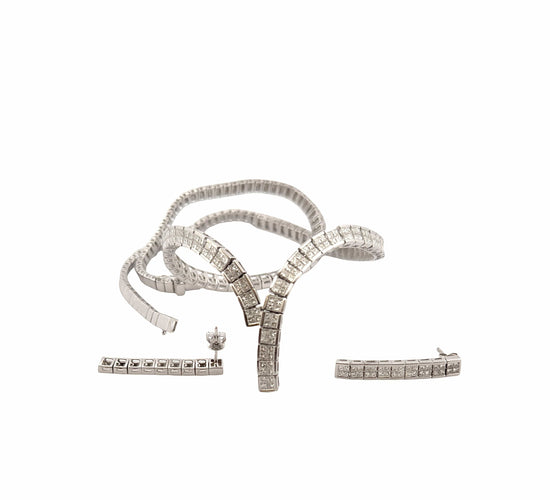 Collier Parure or blanc Collier rivière de diamants et Boucles d’oreilles 58 Facettes