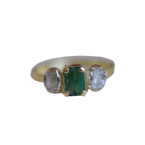 Bague 51 Antique yellow gold, silver and emerald ring 58 Facettes