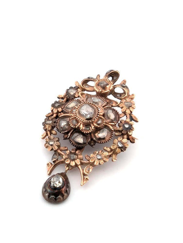Broche Broche antique en or rose 9 carats avec diamants taille rose 58 Facettes