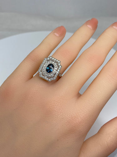 Bague 50 Bague Art Deco en Or jaune, diamants et saphir 58 Facettes