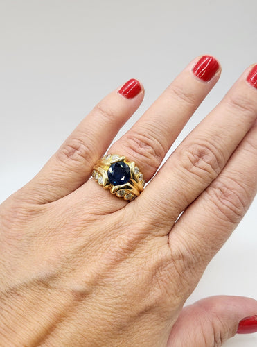 Bague 49.5 Bague Saphir et diamants en or jaune 58 Facettes